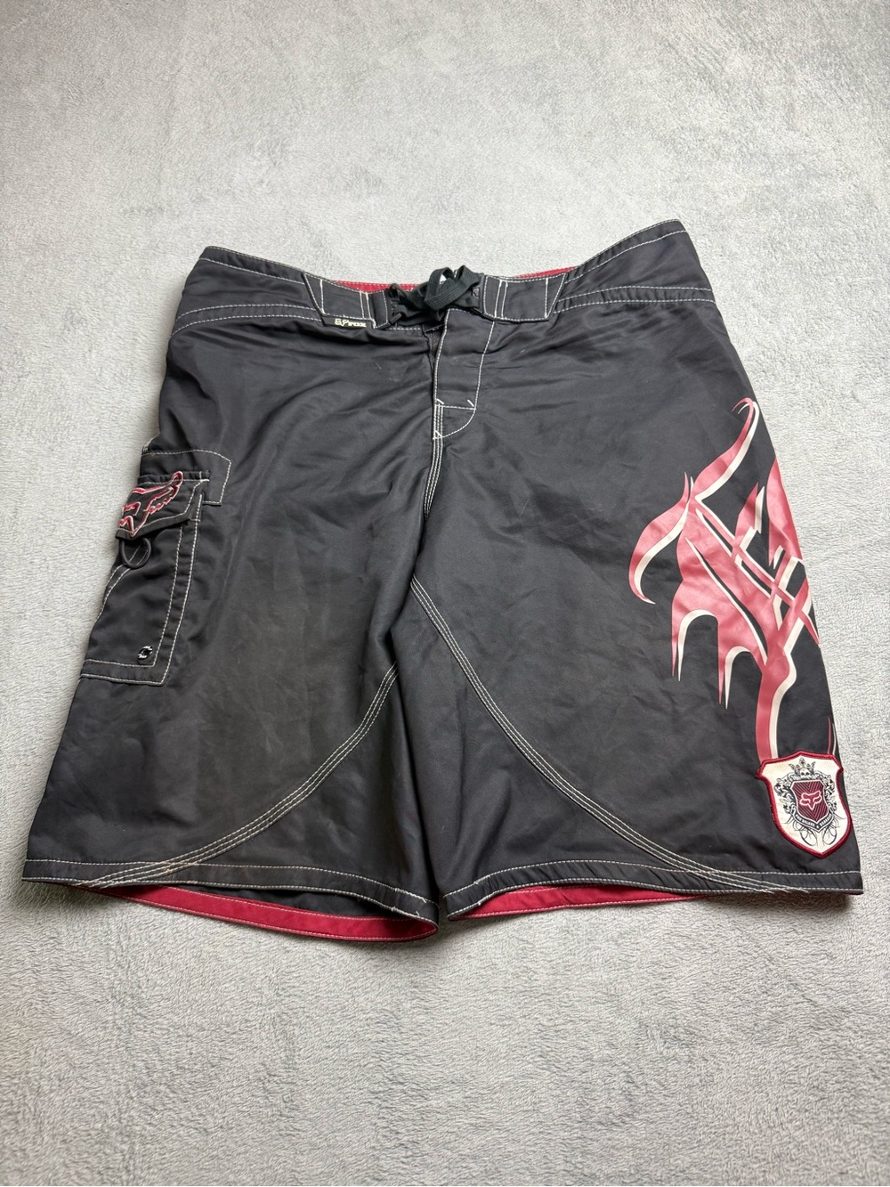 Y2K Fox Deluxe Swim Trunks Black and Red Y2K Fox Boardies Board Shorts Size 36